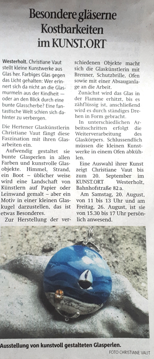 Christiane Vaut im KUNST.ORT Westerholt, Hertener Allgemeine Zeitung