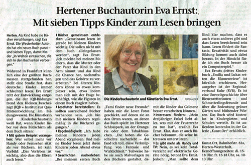 Hertener Zeitung, Kinderumweltbuch "Emilia und Lukas retten die Blumenwiese", Eva Ernst, RVR