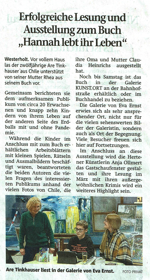 Kunst und Kultur Herten, Hertener Zeitung, Lesung Are und Rhea Tinkhauser im Kunstort Westerholt, Eva Ernst, Herten